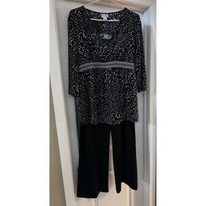 Motherhood Maternity Polka Dot Empire Waist Tunic and Black Pants Set Size‎ L